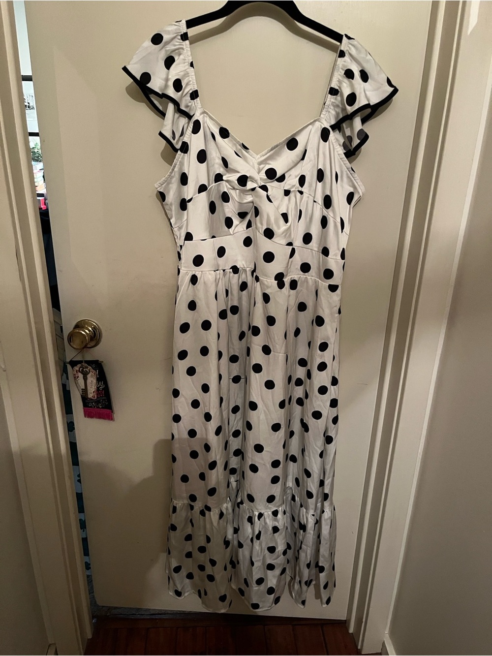 BloomChic White Midi Dress with Black Polka Dots